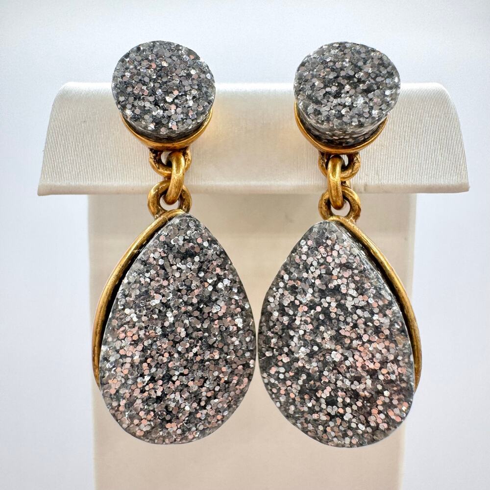 Vintage J. Crew Glitter Teardrop Drop Earrings Signed Y2K Holiday New Years Eve